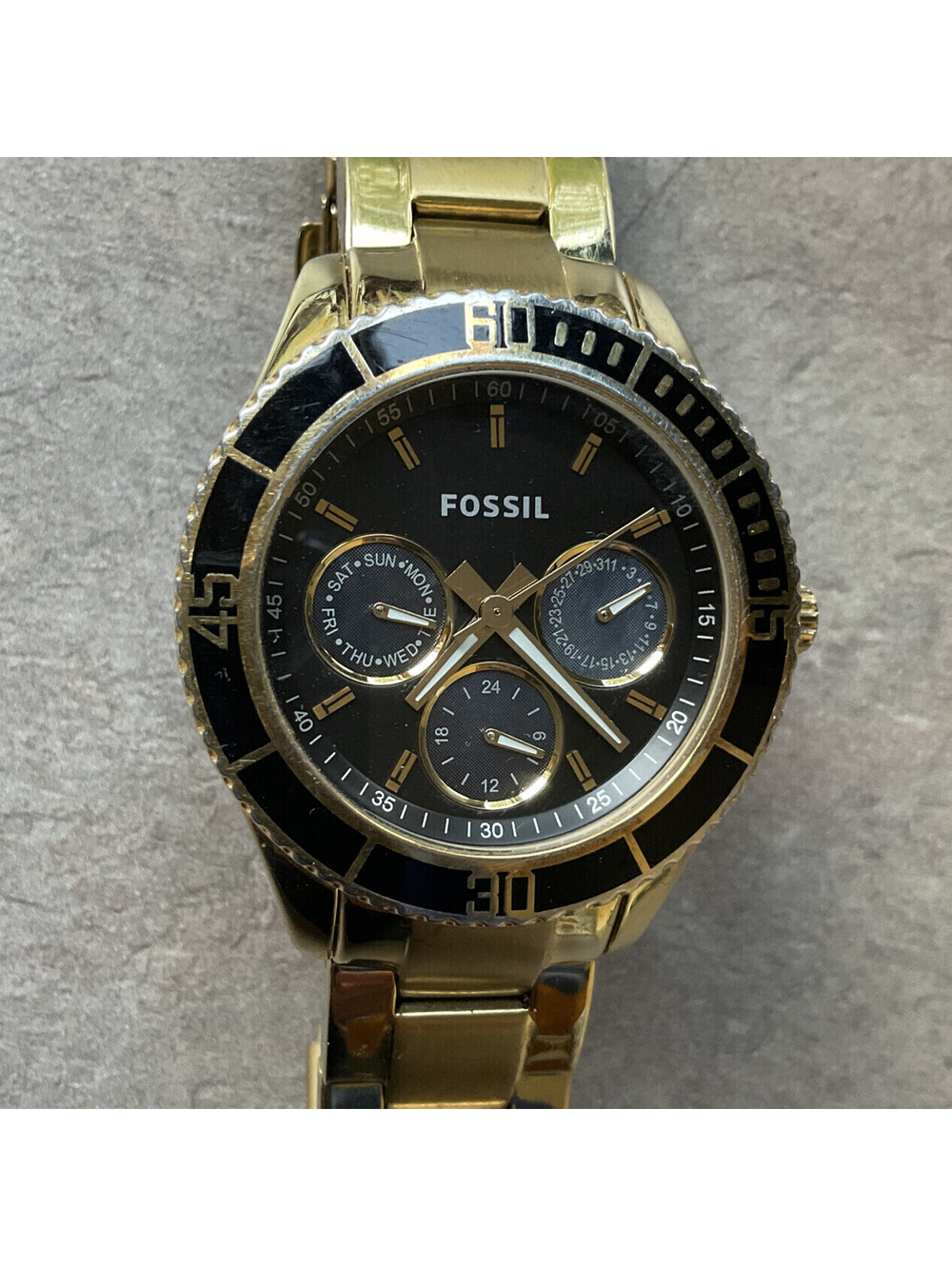 FOSSIL Stella ES-2784 Women’s Wristwatch Multi Sub Dial Gold Tone Case & Band D3